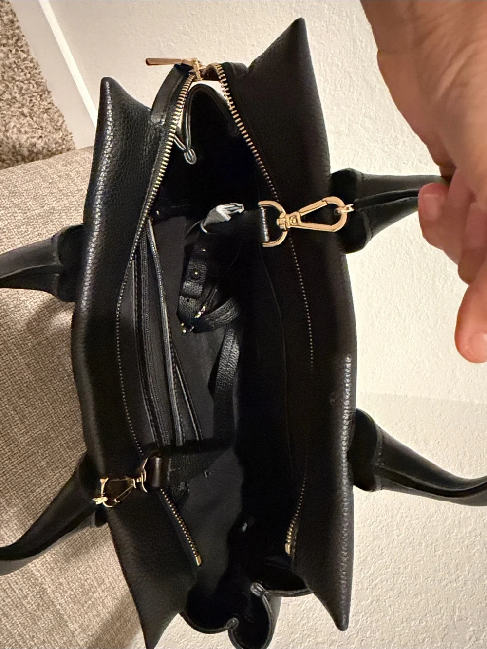 MICHAEL KORS Black Pebbled Leather Satchel with Gold Hardware